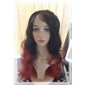 Stunning Black & Burgundy Curls Long Lace Front Multi-Fiber Wig